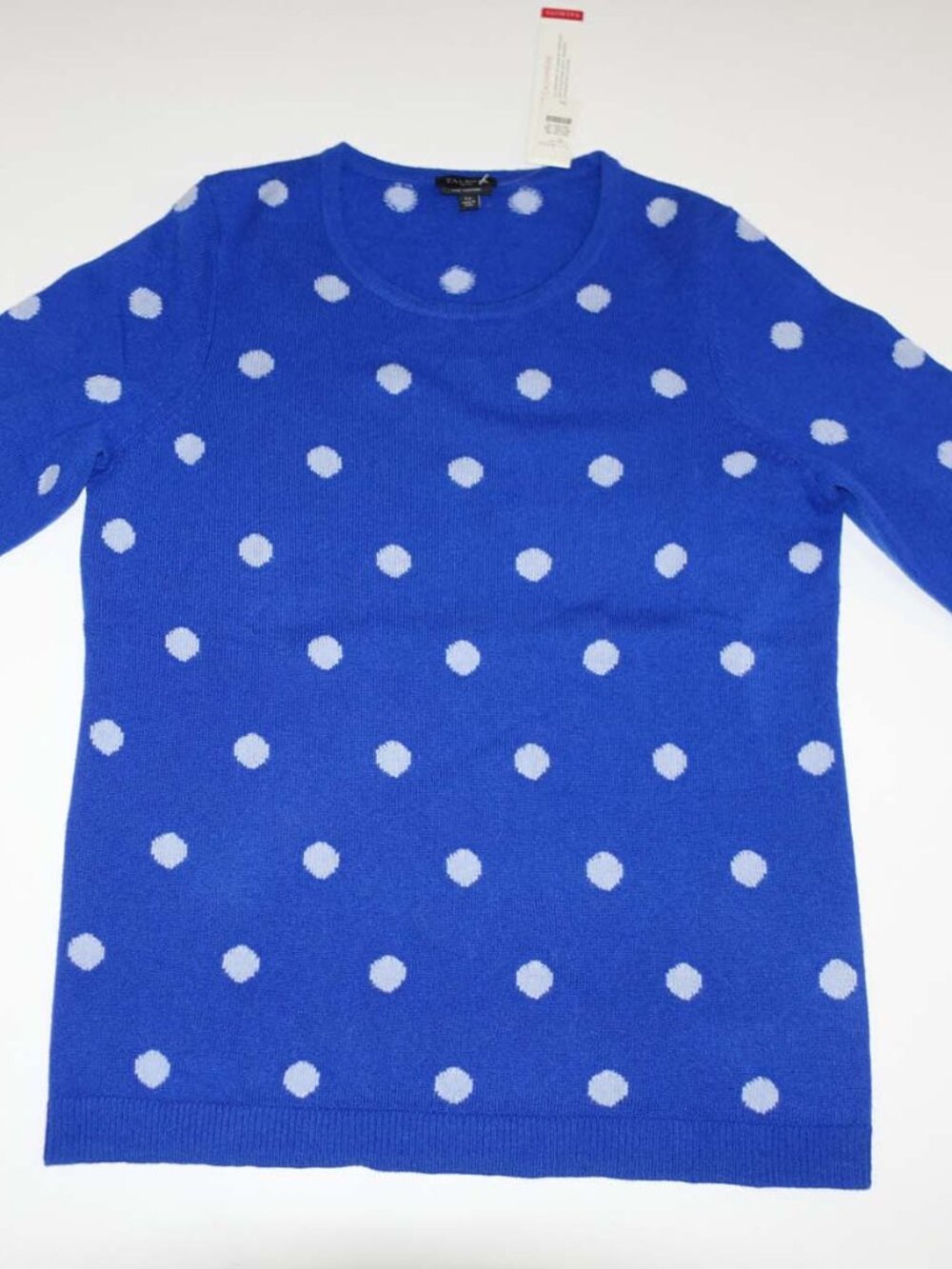 Talbots Women's 100% Cashmere Sweater Petite Large NWT Blue Polka Dot Pullover